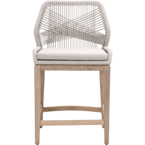 Loom Outdoor Counter Stool in Taupe & White Rope, Gray Fabric & Gray Wood 6808CS.WTA/PUM/GT